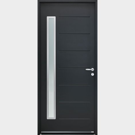 Porte d'entree vitrée ANANKE acier gris de style contemporain BATIMAN