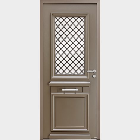 porte d'entrée en aluminium de style traditionnel avec vitrage et grille AUTHIE BATIMAN